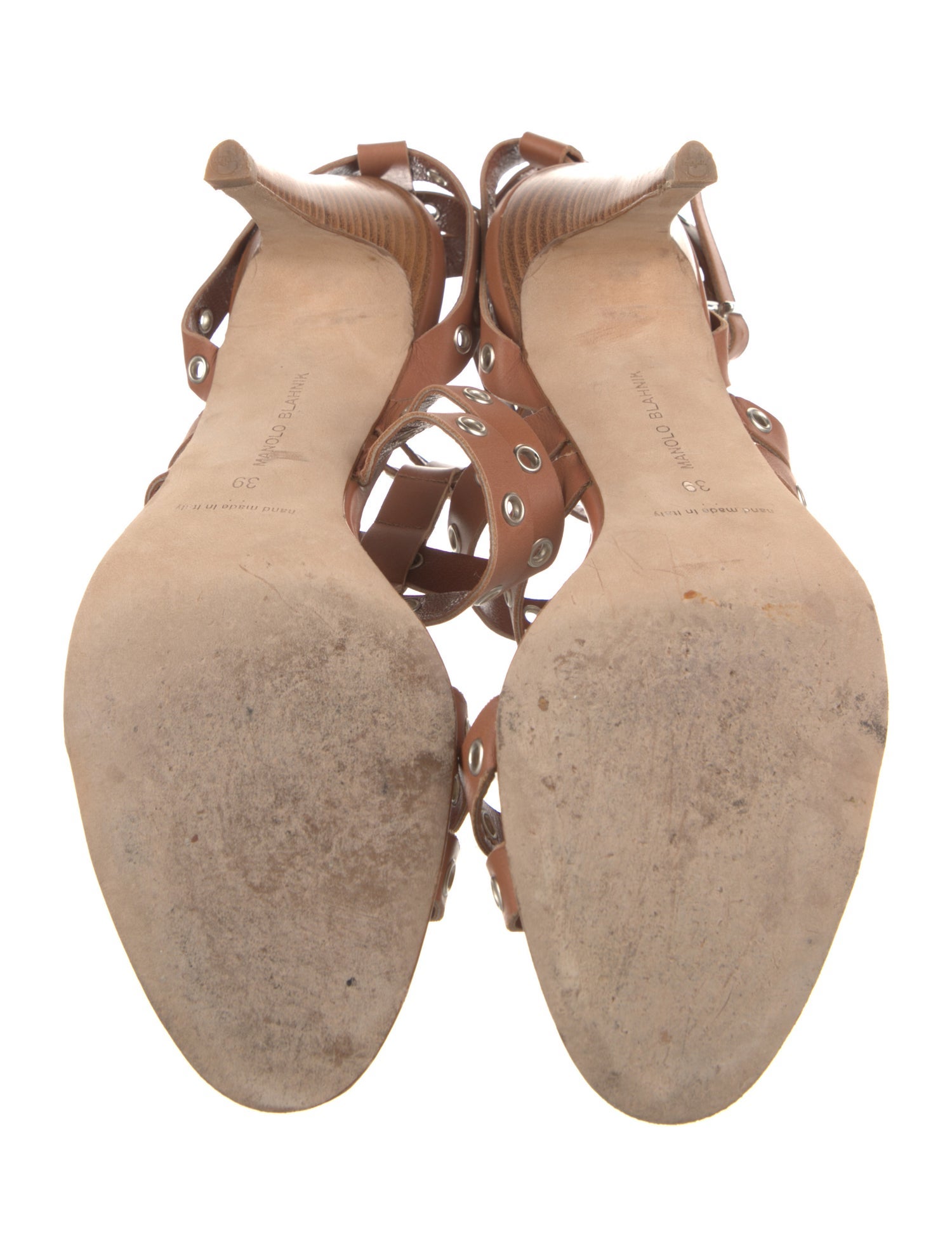 Manolo Blahnik Leather Studded Accents Gladiator Sandals